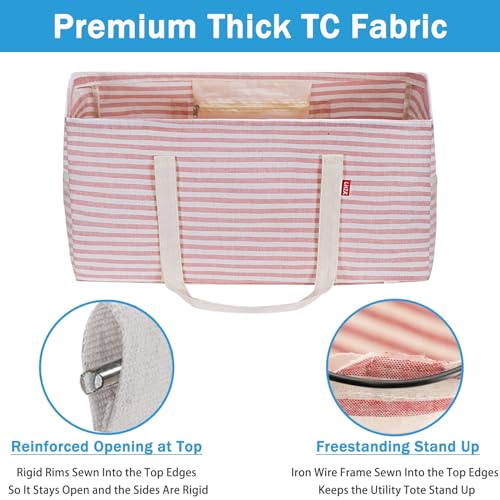 LHZK Standing Extra Large Utility Tote Bag with Metal Wire Frame and the Sides Rinforced, Extra Large Tote Bag with Handle, Reusable Grocery Bags Foldable, Beach Bag, Car Tote (Pink) - Image 2