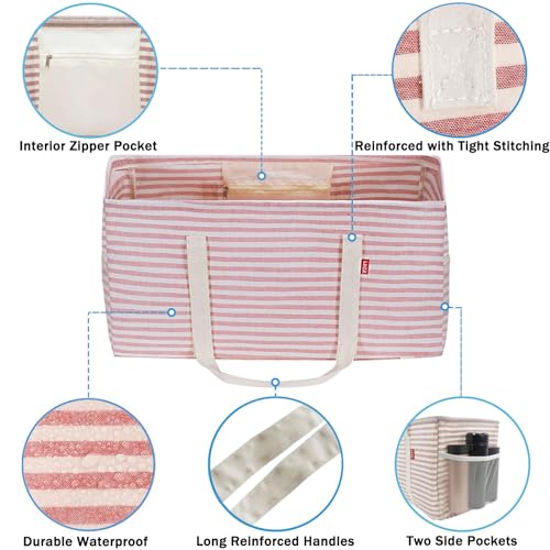 LHZK Standing Extra Large Utility Tote Bag with Metal Wire Frame and the Sides Rinforced, Extra Large Tote Bag with Handle, Reusable Grocery Bags Foldable, Beach Bag, Car Tote (Pink) - Image 5