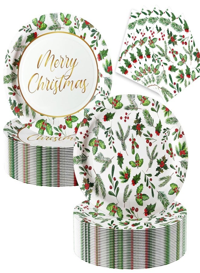 olentit 100Pcs Christmas Oval Paper Plates and Napkins Set -10" x 12" Large Disposable Party Plates for Christmas Party Dinner Tableware Decoration Supplies - Image 1