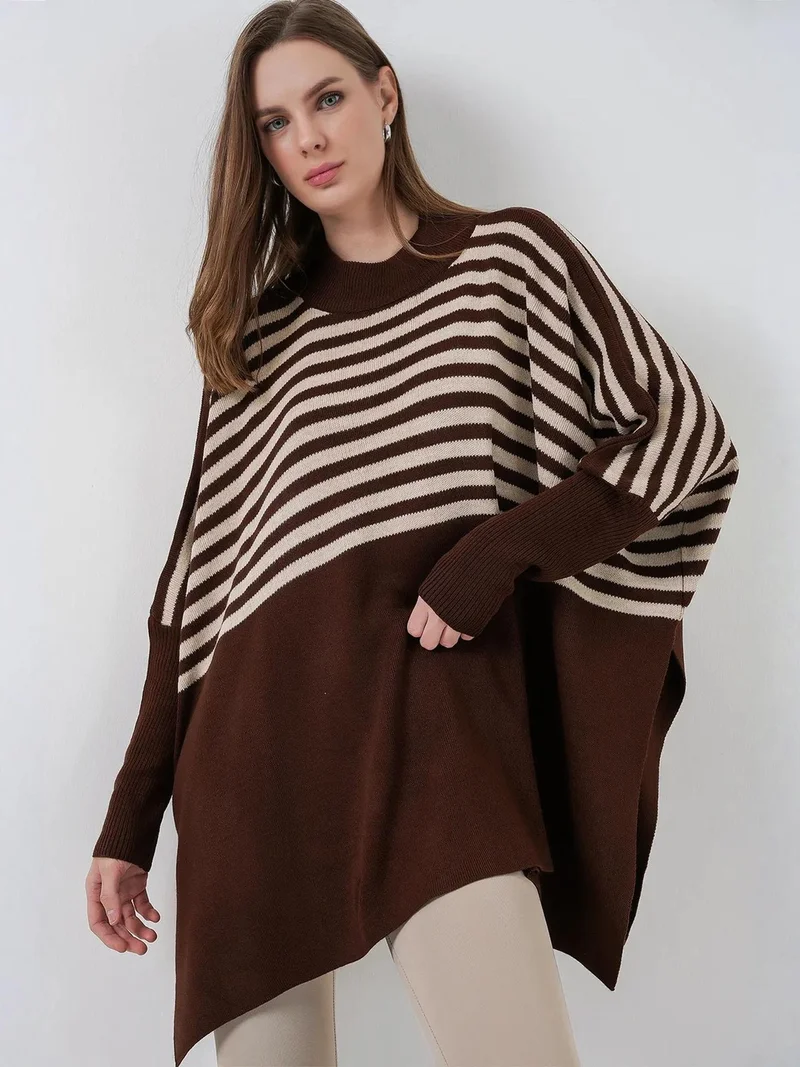 Big Dart Coffee Brown BDART Oversized Acrylic Crew Neck Jumper for Women | Best Price UAE