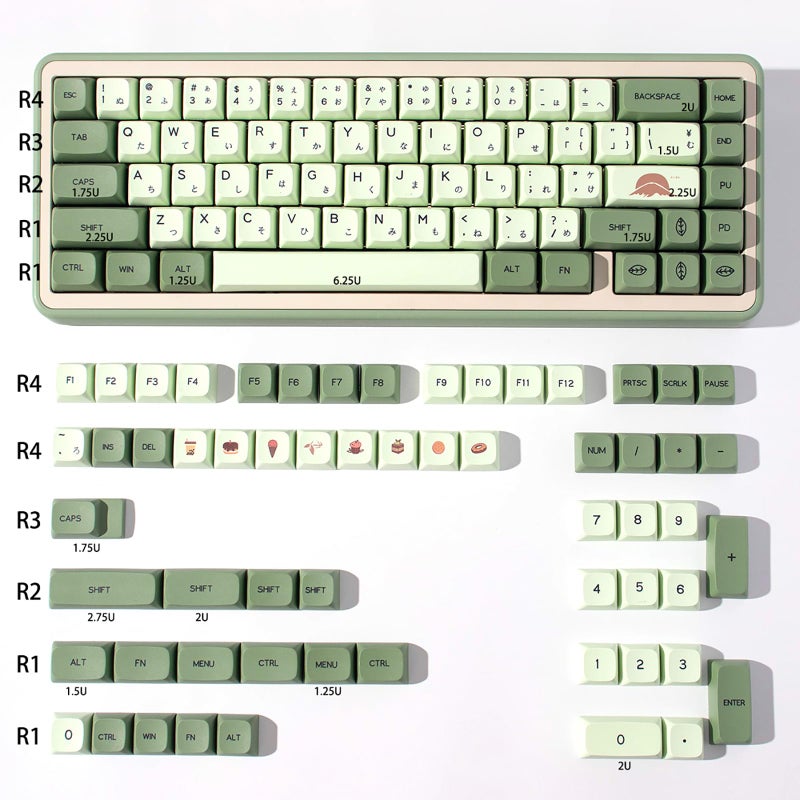 Sumgsn PBT DYESUB Matcha Keycaps XDA Profile 124 Keys Fit for 60 65 95 Cherry Mx Switches Mechanical Keyboard