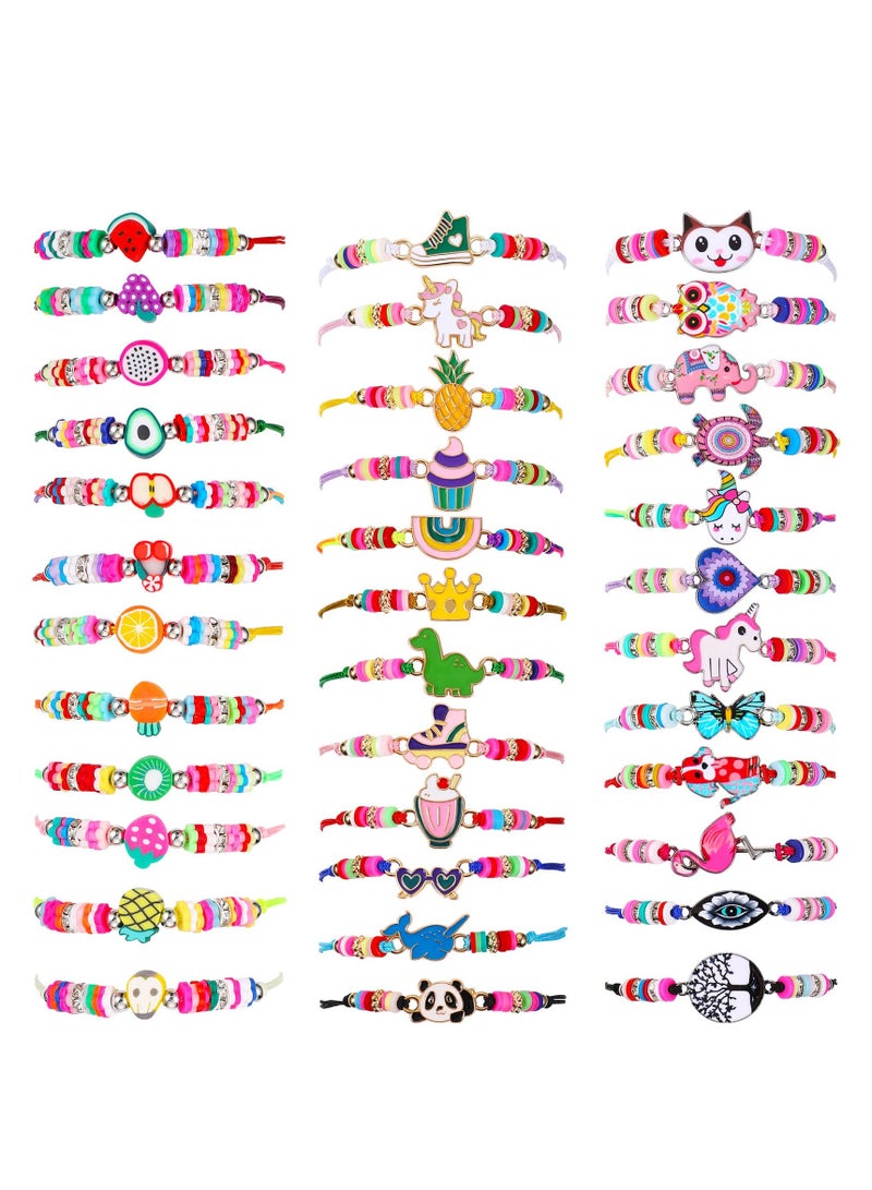 SYOSI 36 Pcs Girls Bracelets, Girl Woven Friendship Crystal Bead Bracelet, Animal Fruit Unicorn Bracelet Multicolor Adjustable Friendship Bracelets for Party Favors Play Bracelets - Image 1