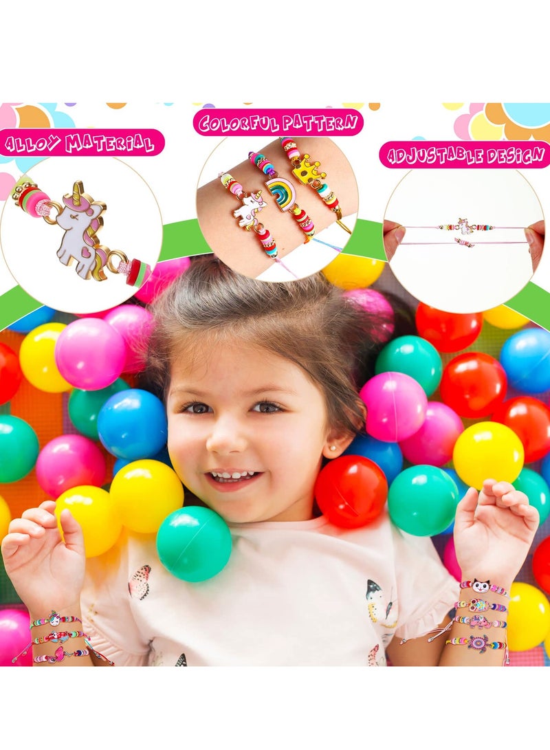 SYOSI 36 Pcs Girls Bracelets, Girl Woven Friendship Crystal Bead Bracelet, Animal Fruit Unicorn Bracelet Multicolor Adjustable Friendship Bracelets for Party Favors Play Bracelets - Image 3