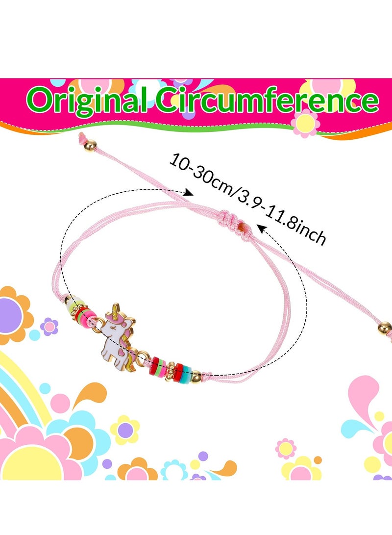 SYOSI 36 Pcs Girls Bracelets, Girl Woven Friendship Crystal Bead Bracelet, Animal Fruit Unicorn Bracelet Multicolor Adjustable Friendship Bracelets for Party Favors Play Bracelets - Image 2