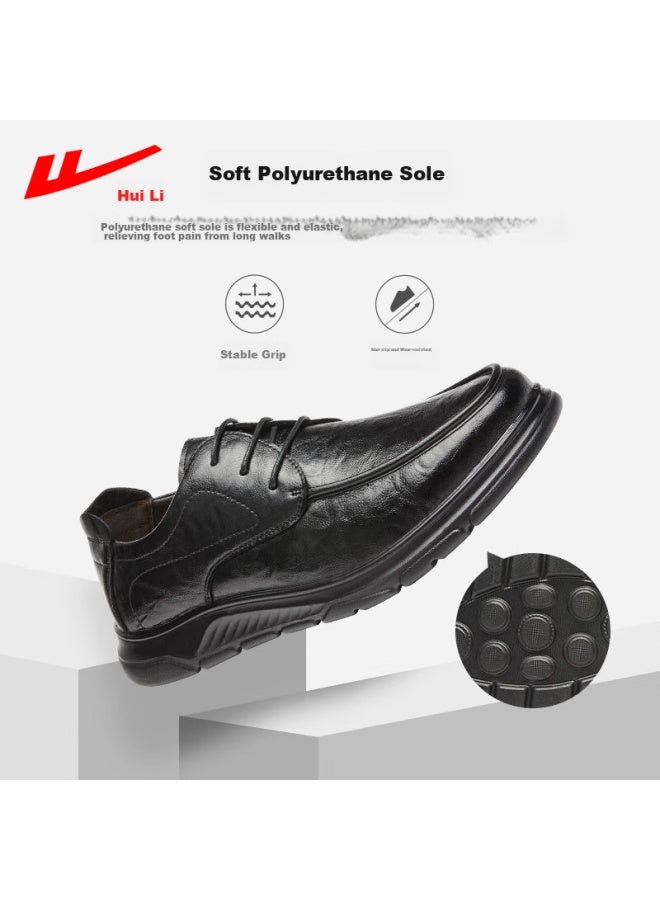 Pull Back Huili Leather Shoes For Men, Spring And Summer Business Casual Formal Shoes, Comfortable Non-slip Soft-soled Work Shoes For Men, 1892 Black, Size 41 - Image 3