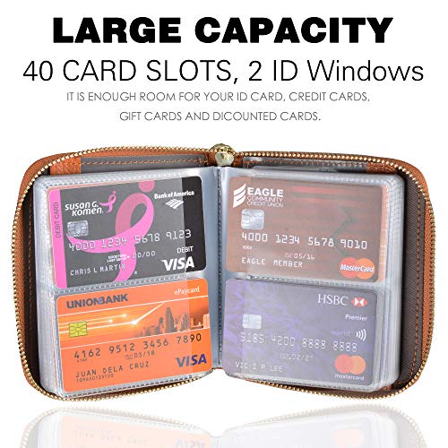 Easyoulife Womens Credit Card Holder Wallet Zip Leather Card Case RFID Blocking (Brown) - Image 3