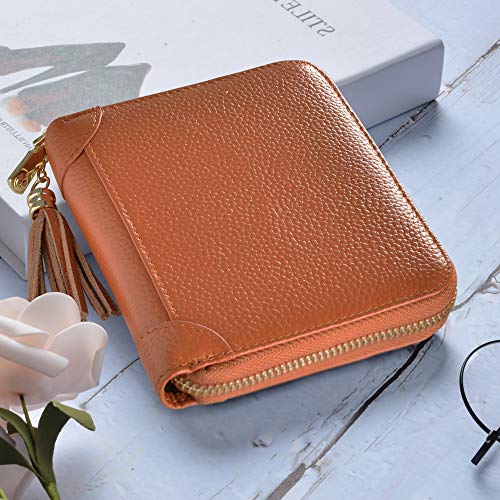 Easyoulife Womens Credit Card Holder Wallet Zip Leather Card Case RFID Blocking (Brown) - Image 2