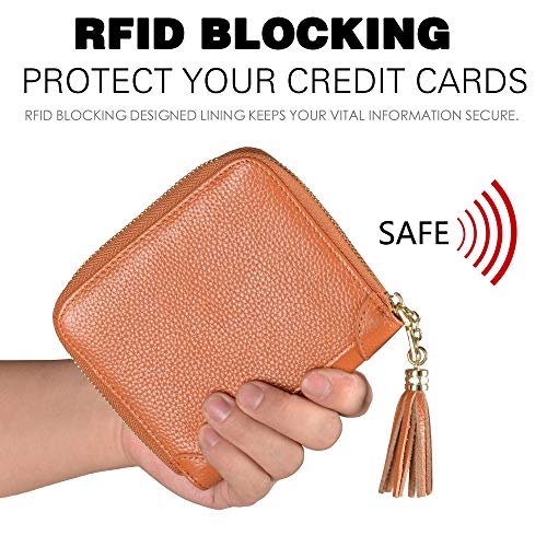 Easyoulife Womens Credit Card Holder Wallet Zip Leather Card Case RFID Blocking (Brown) - Image 4