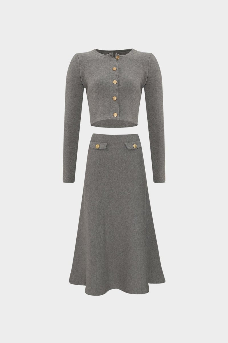 Açelya Okcu AÇELYAOKCU Premium Slim Fit Short Cardigan Bell Skirt Bottom Top Women's Knitwear Set  - Image 1