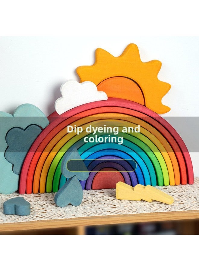Rainbow Building Blocks Large Wooden Stacking Music Wooden Baby Early Education Children's Educational Toys A Generation Of Hair-Color:Basswood Rainbow Bridge  - Image 2