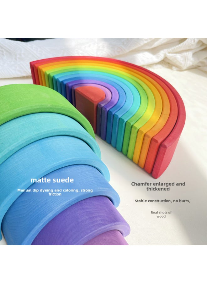Rainbow Building Blocks Large Wooden Stacking Music Wooden Baby Early Education Children's Educational Toys A Generation Of Hair-Color:Basswood Rainbow Bridge  - Image 3