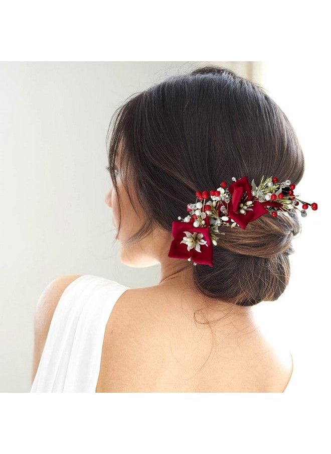 Hair Flare Artificial Lily Flower With Stones Bridal Juda Pin/Juda Bun/Hair Pin/ Hair Clip/Hair Accessories For Women & Girls 2383 Red  - Image 1