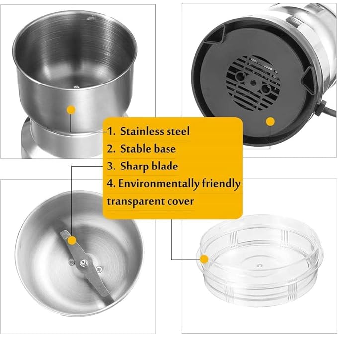 MISBAH Multipurpose Electric Coffee Bean Grinder Grinding Tool For Seeds Spice Herbs Nuts Transparent Lid With 50G Capacity - Image 4
