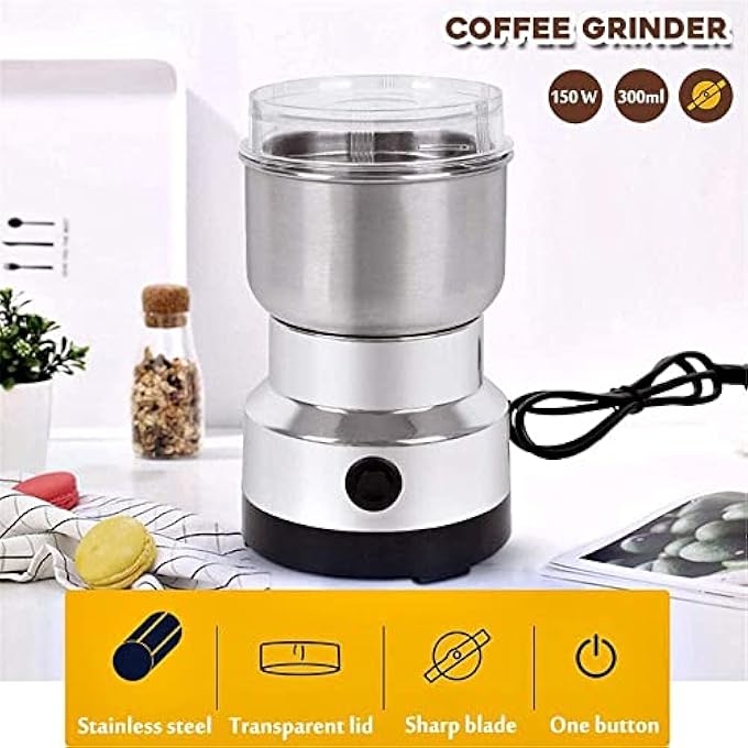 MISBAH Multipurpose Electric Coffee Bean Grinder Grinding Tool For Seeds Spice Herbs Nuts Transparent Lid With 50G Capacity - Image 3