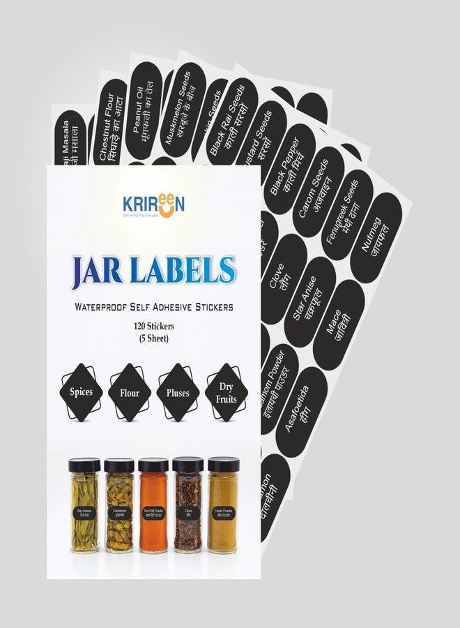 KRIREEN Kitchen Stickers Book Pre-Printed Containers Waterproof Jar Label Hindi + English Masala, Spice, Pulses, Flour, Stickers for Kitchen Containers 5 Sheets, Self- Adhesive Sticker. - Image 1