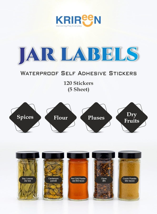 KRIREEN Kitchen Stickers Book Pre-Printed Containers Waterproof Jar Label Hindi + English Masala, Spice, Pulses, Flour, Stickers for Kitchen Containers 5 Sheets, Self- Adhesive Sticker. - Image 2