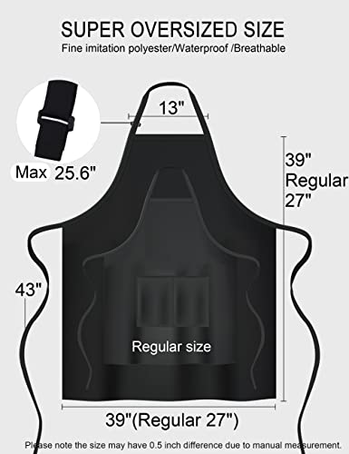 APRONNER Plus Size Aprons for Women with Pockets Durable Long Adjustable Bib Kitchen Cooking Black - Image 3