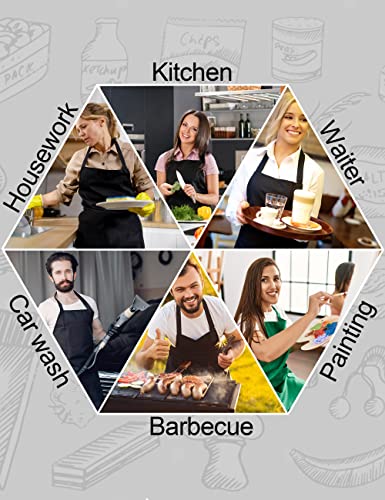 APRONNER Plus Size Aprons for Women with Pockets Durable Long Adjustable Bib Kitchen Cooking Black - Image 4