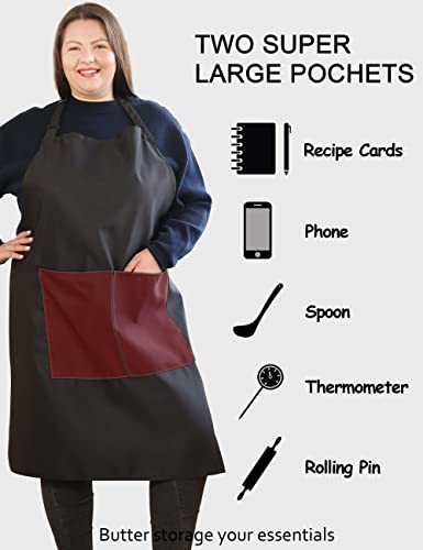 APRONNER Plus Size Aprons for Women with Pockets Durable Long Adjustable Bib Kitchen Cooking Black - Image 5
