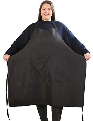 APRONNER Plus Size Aprons for Women with Pockets Durable Long Adjustable Bib Kitchen Cooking Black - Image 1