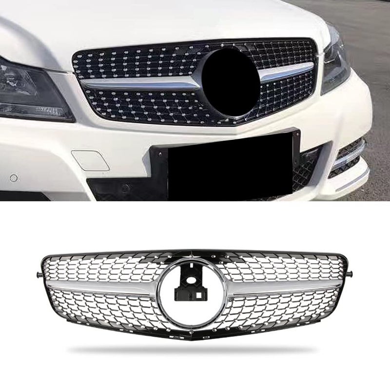 SNA W204 Grill Front Grille for Mercedes Benz 20082014 Cclass C300 C250 C350 Chrome Diamond