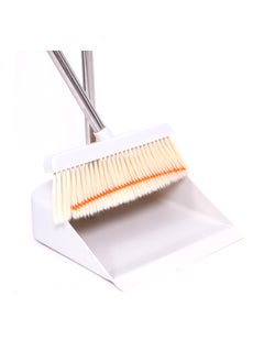 Visio VISIO Dustpan and Brush Sets Long Handled, Soft Bristles Broom and Dustpan with Wiper Set Indoor Outdoor, Household Upright Dust Pan Combo & Sweeping Brush for Lobby Kitchen Office, White and Orange  - Image 3
