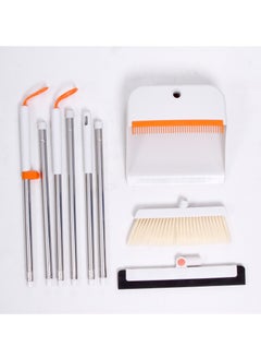 Visio VISIO Dustpan and Brush Sets Long Handled, Soft Bristles Broom and Dustpan with Wiper Set Indoor Outdoor, Household Upright Dust Pan Combo & Sweeping Brush for Lobby Kitchen Office, White and Orange  - Image 2