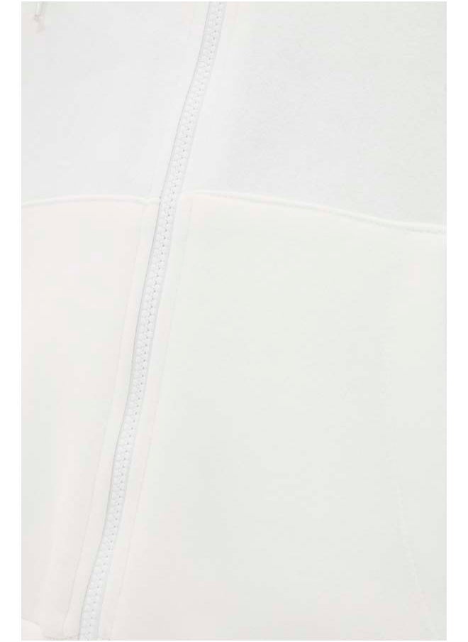 trendyol Ecru Hooded Oversize/Wide Zippered Hooded Thick Fleece Sweatshirt TWOAW21SW0840  - Image 3