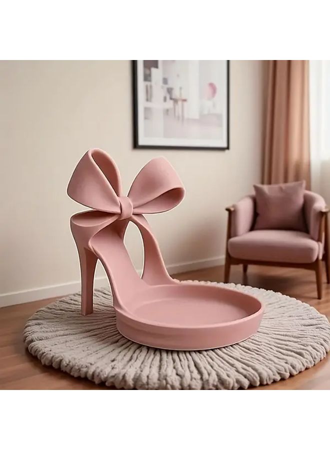 3D Printed High Heel Shoe Jewelry Holder Pink Elegant Shoe Shaped Jewelry Tray With Bow Decor Ring Stand Organizer Desktop Accessory For Vanity Dresser Desk Durable Plastic Gift For Women - Image 5