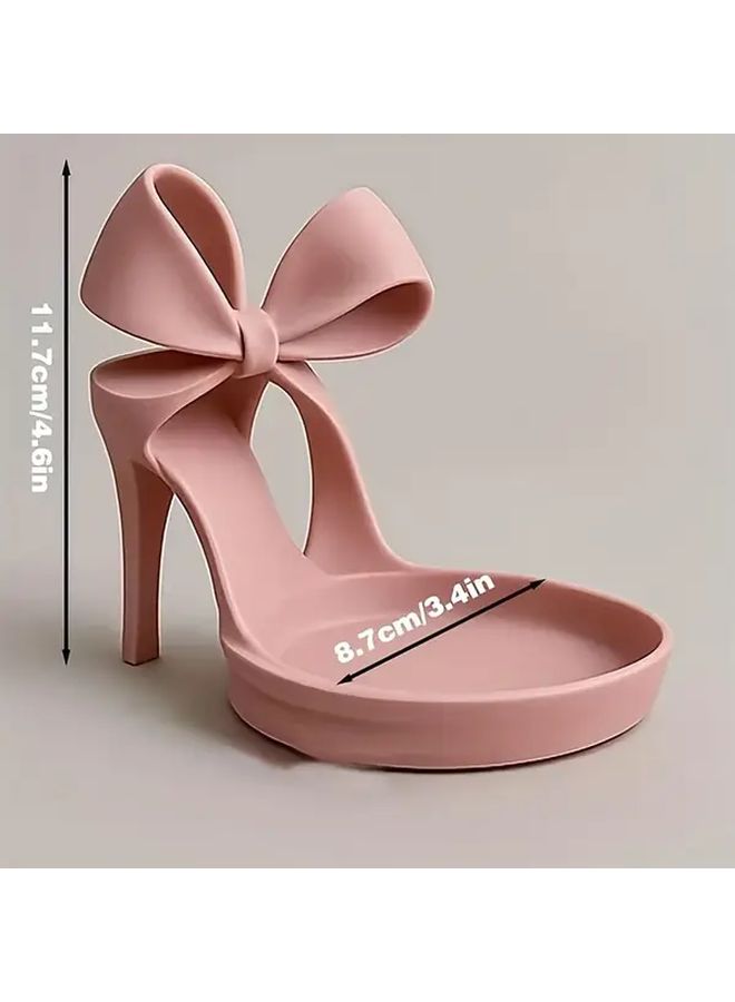3D Printed High Heel Shoe Jewelry Holder Pink Elegant Shoe Shaped Jewelry Tray With Bow Decor Ring Stand Organizer Desktop Accessory For Vanity Dresser Desk Durable Plastic Gift For Women - Image 3