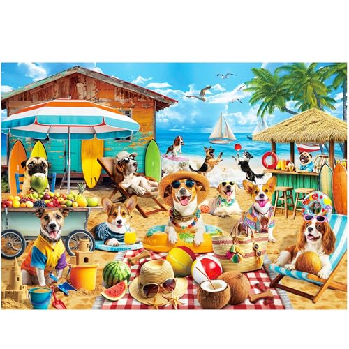 BenBen Puzzles for Adults 1000 Pieces Dogs on Vacation Funny Dog Jigsaw Puzzles with Patterns on Back Challenging Puzzles for Family Game Night Home Dcor - Image 1