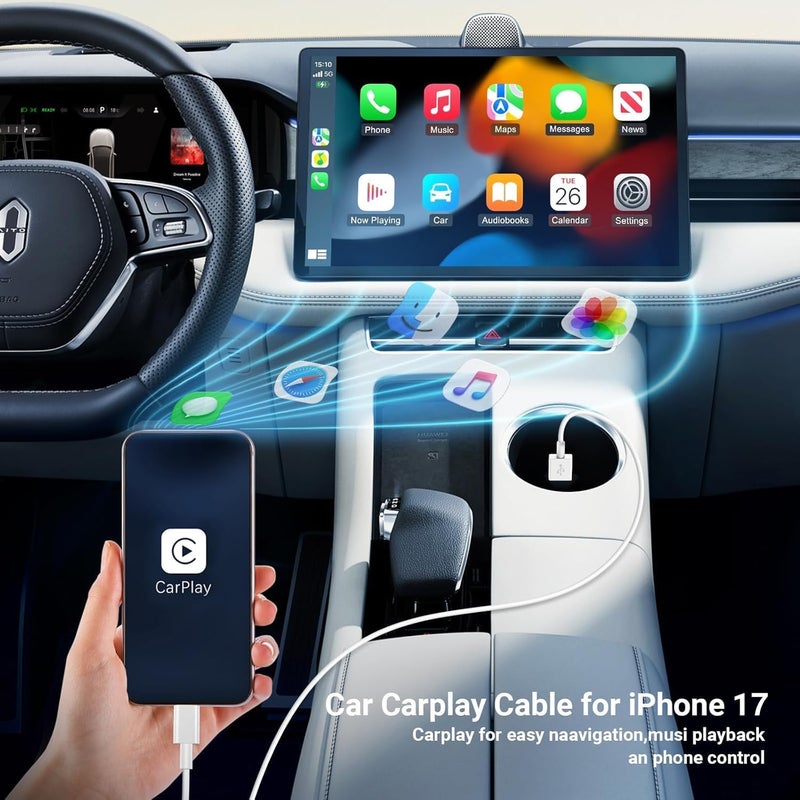 Essri كابل Essri Car CarPlay لجهاز iPhone 17، 16، 15، كابل شاحن USB C، 3 حزمة 3 قدم كابل شحن USB A إلى USB C لجهاز Apple iPhone 17/17 Pro/Air/16e/16/15 Pro Max/Plus، لجهاز iPad Pro/Air الجيل 6/5 - Image 2