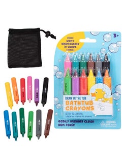 SCS Direct Bath Crayons Super Set Set Of 12 Draw In The Tub Colors With Bathtub Mesh Bag, Unique Won Disintegrate In Water Formula Easter Basket  - Image 1