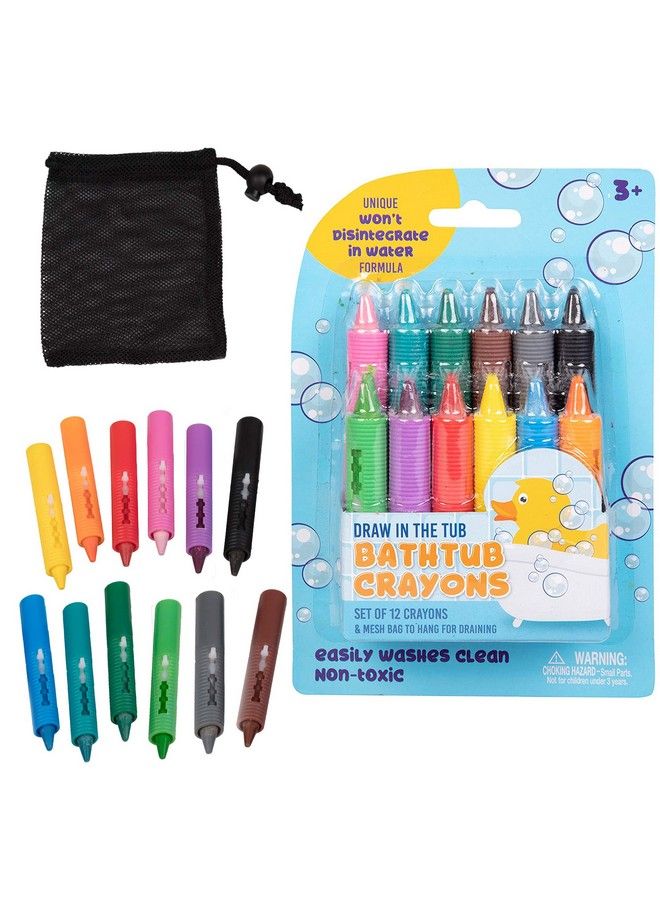 SCS Direct Bath Crayons Super Set Set Of 12 Draw In The Tub Colors With Bathtub Mesh Bag, Unique Won Disintegrate In Water Formula Easter Basket - Image 2