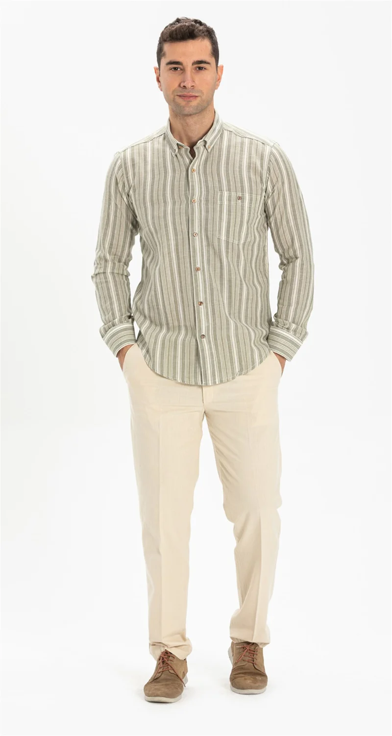 اليش شيل بيزي Linen Men's Trousers Cream Cream
