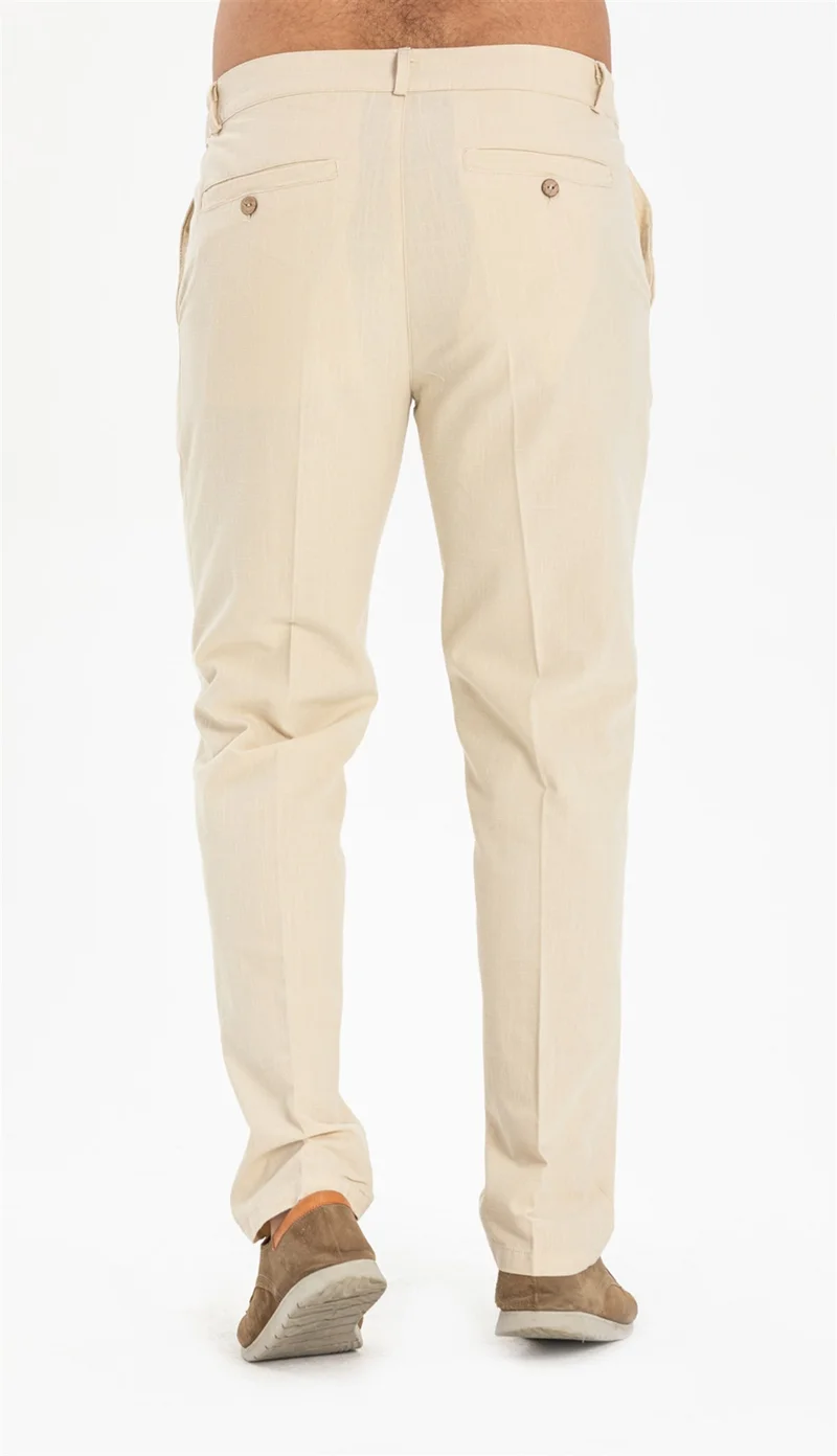 اليش شيل بيزي Linen Men's Trousers Cream Cream
