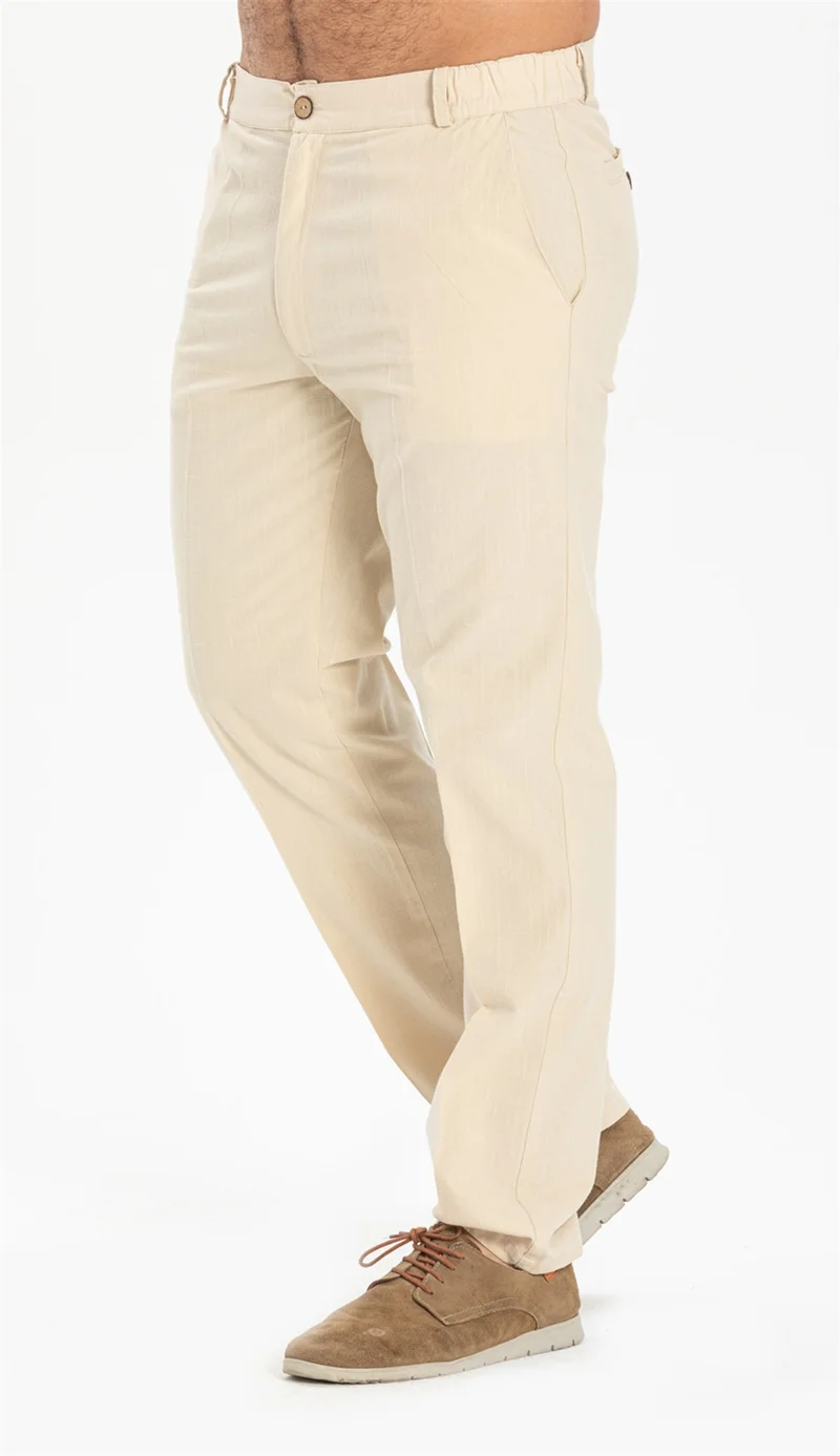 اليش شيل بيزي Linen Men's Trousers Cream Cream