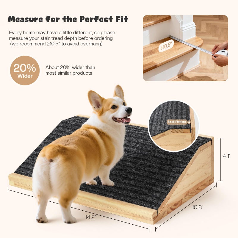 GreenPetopia 3-Pack Wooden Dog Ramp for Stairs, Anti-Slip Pet Steps for Small Dogs with Carpet Surface, Low-Angled Pet Ramps for Staircase, Steps and Stairs Assist for Injured & Aged Pets, Stairs Ramp for Dogs - Image 3