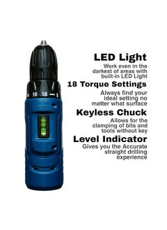 ZASH ZASHHypermax Cordless Drill Machine With 12V LiIon Rechargeable Battery 1500 Mah Led Light10Mm Keyless ChuckSpirit Level IndicatorReverse Forward Switch Cordless DrillSingle BatteryBlue  - Image 2