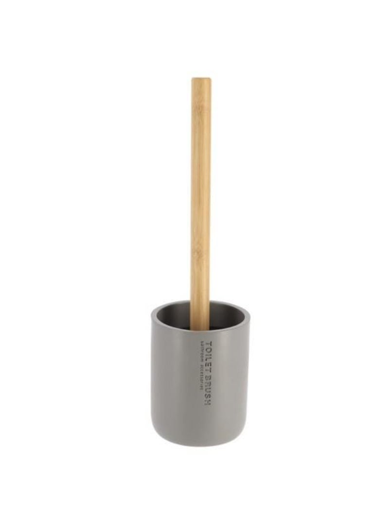 Tendance Bamboo Handle Polyresin Toilet Brush with Holder Grey and Brown 66101260