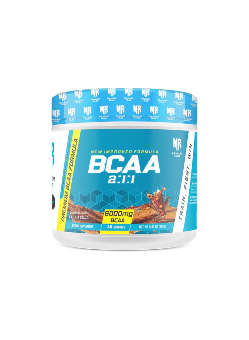 Muscle Rulz Premium BCAA Formula,  6000mg,  Clear Cola Flavour, 270gm 