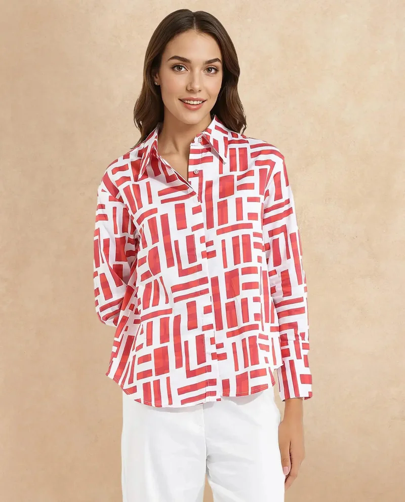 Rareism Women's Striped Paisley Print Shirt