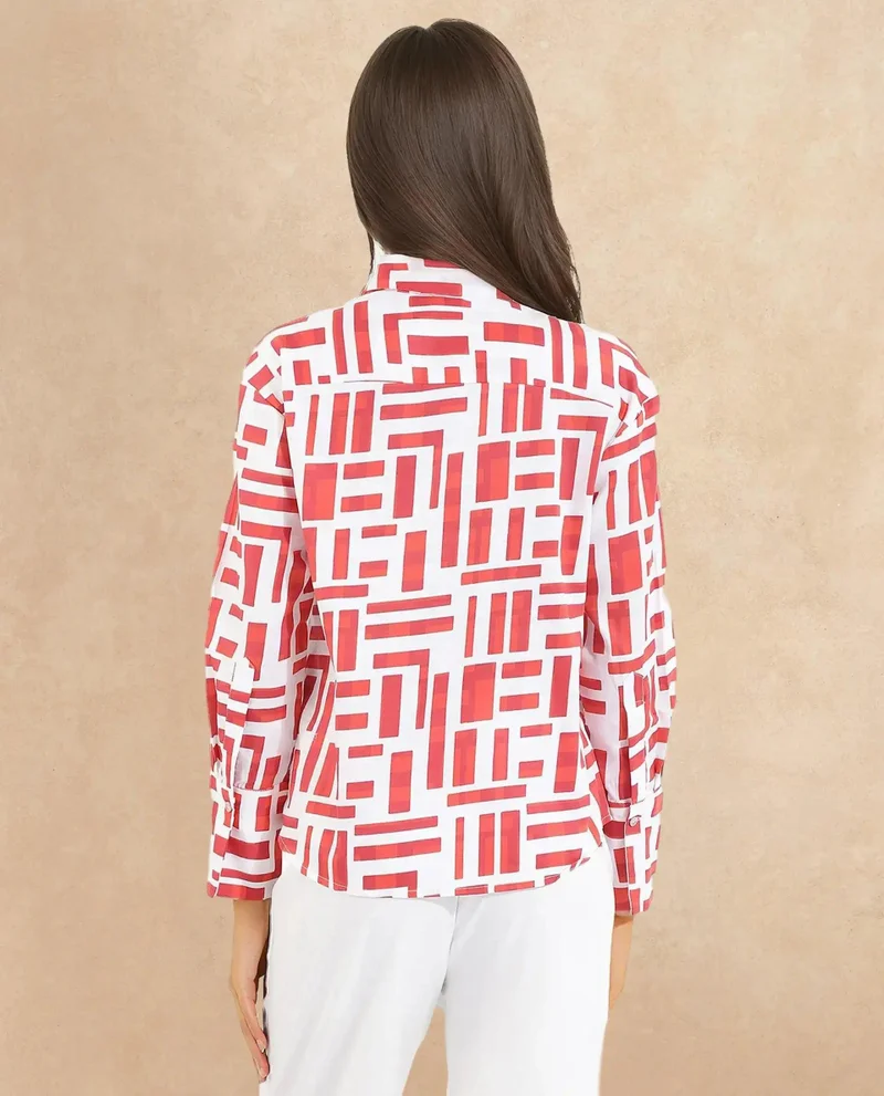 Rareism Women's Striped Paisley Print Shirt