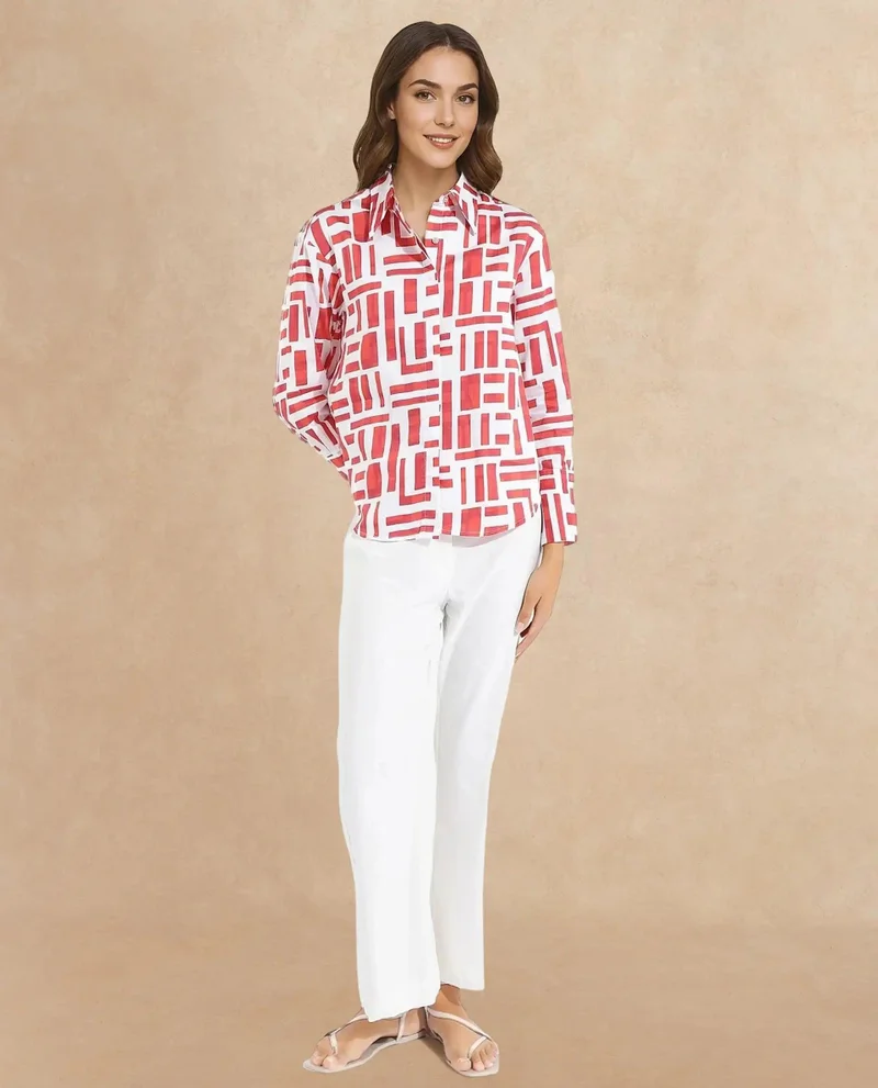 Rareism Women's Striped Paisley Print Shirt