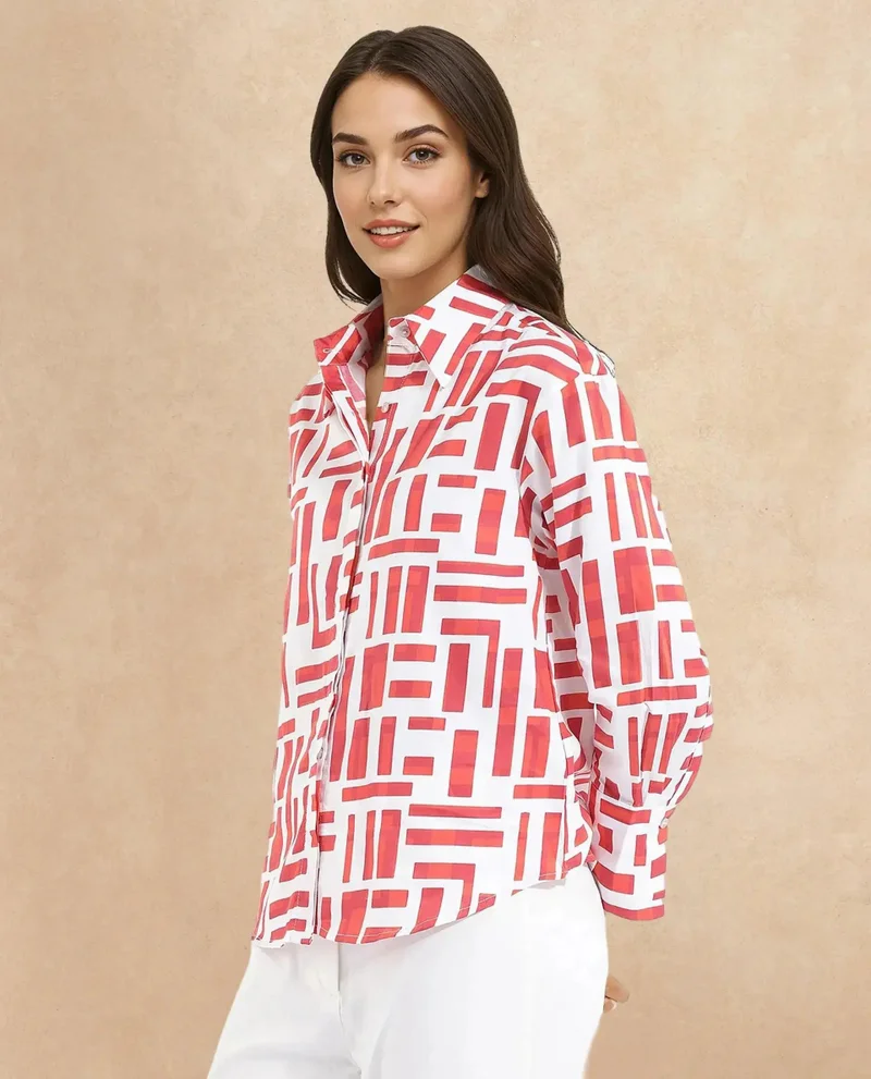 Rareism Women's Striped Paisley Print Shirt