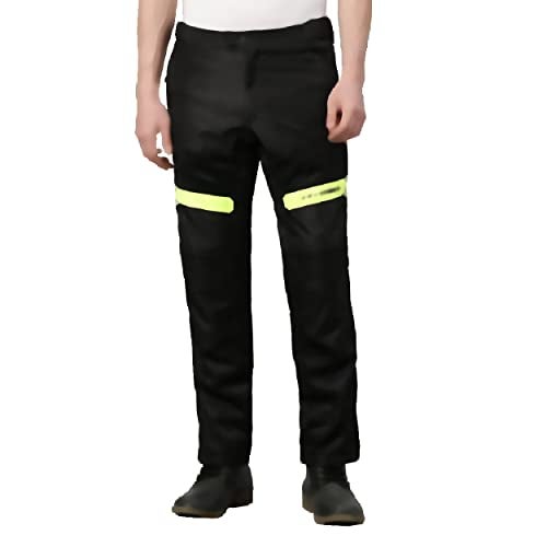 TVS Riding Pants for Men with CE Level-2 Knee Armor, High-Abrasion Resistance |Adjustable Comfort Fit Mesh for Ventilation|Day-Night Reflective Safety|Motorcycle Bike Accessories- (Black/Neon-M) - Image 1