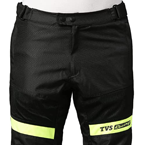 TVS Riding Pants for Men with CE Level-2 Knee Armor, High-Abrasion Resistance |Adjustable Comfort Fit Mesh for Ventilation|Day-Night Reflective Safety|Motorcycle Bike Accessories- (Black/Neon-M) - Image 3