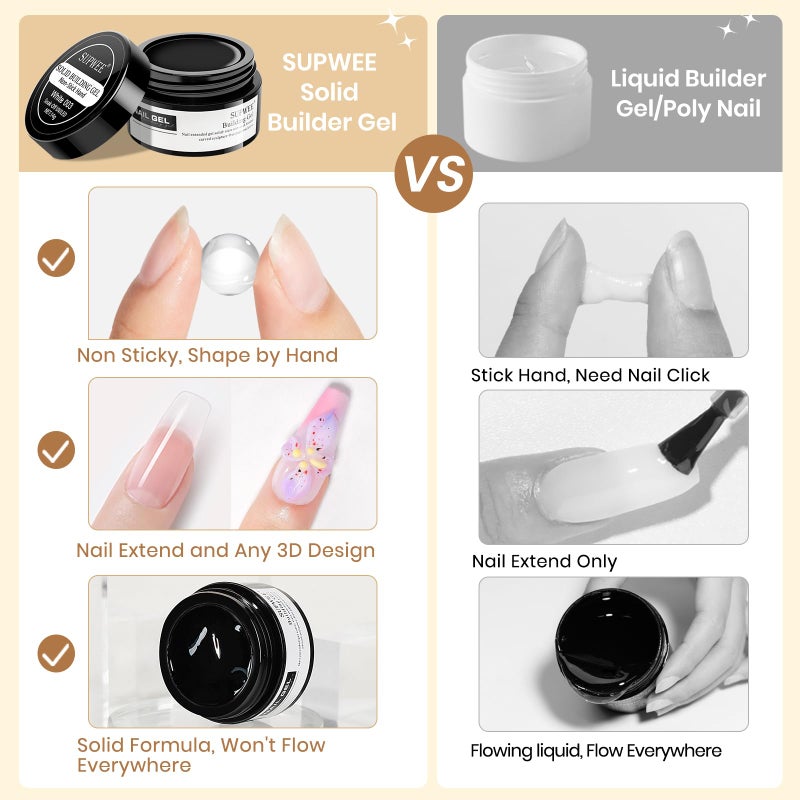 SUPWEE Solid Builder Gel for Nails - 3D Nail Art Gel Clear Non-Stick Hand for Carving Molding Patterns Decoration Extend for Manicure DIY at Home 14g(0.49fl oz) - Image 3