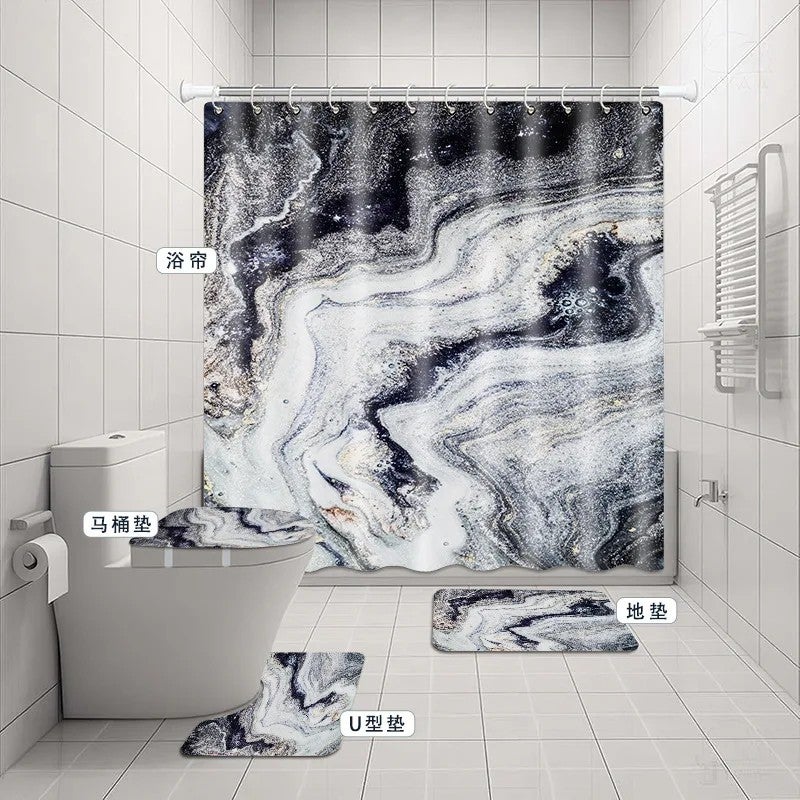 Y&D Modern 3D Digital Marble Decorative Shower Curtain and Toilet Set Cross-Border  Supply Waterproof Three-Piece Bath Mat - Image 1