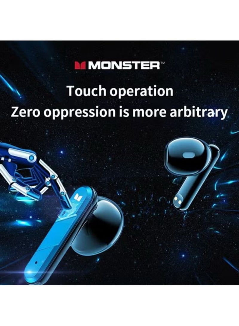Monster XKT09 Wireless Bluetooth Earbuds Gaming Headphones Deep Bass Low Latency Game Headset with Built-in Microphone Noise Cancelling Blue - Image 2